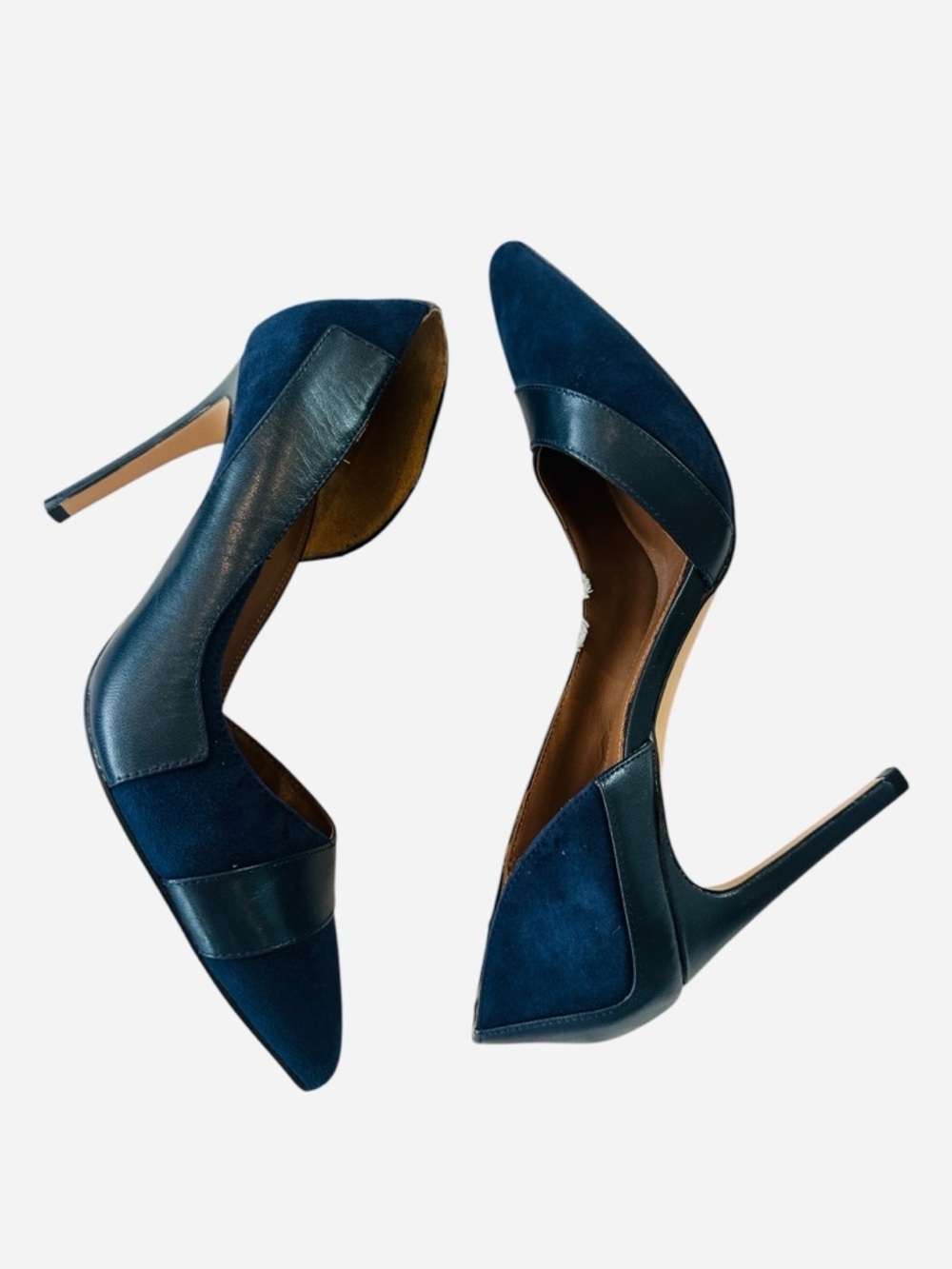 REISS Augusta Point Toe Court Suede Heels in Navy - Picture 5 of 13